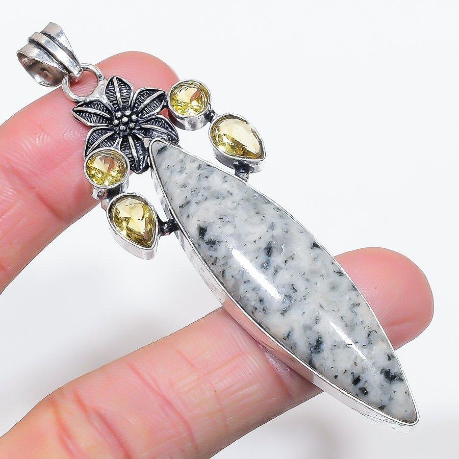 

Натуральный дендритовый опал, цитрин, ювелирная подвеска из стерлингового серебра 925 пробы, 3,31 дюйма t6k04