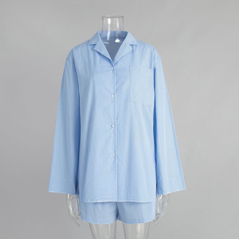 Western Style New Fashion Casual Loose Plaid Shirts Shorts Set Shirt Shorts Suit Set