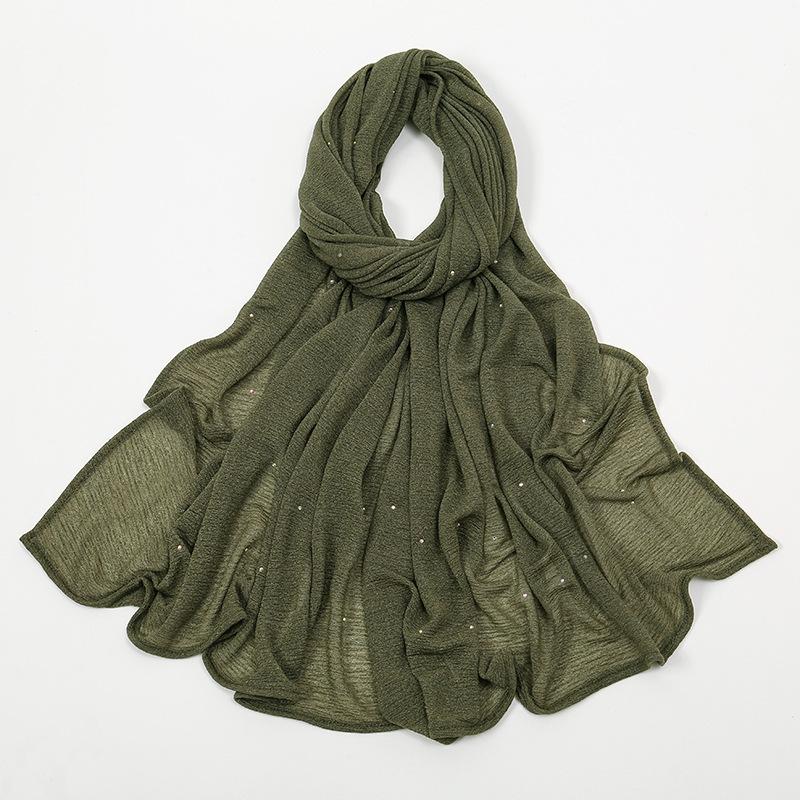 

Hot-selling solid color hemp wrinkle gypsy star hot diamond headscarf in the Middle East, women s new wrinkle feel monochrome simple long towel 200cm