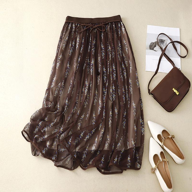 

Летняя художественная свободная юбка с цветочным узором женская длинная антипрозрачная пряжа А-силуэт L