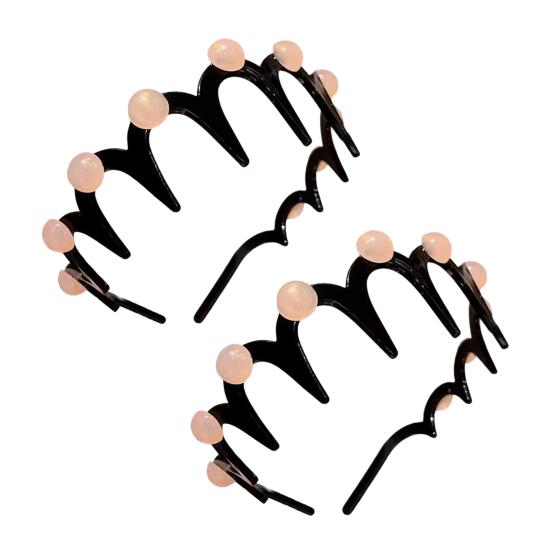 2Pcs Women Headband Faux Pearls Decor Anti-slip Teeth Hair Hoop Lightweight Elastic Hair Accessory Daily Wear