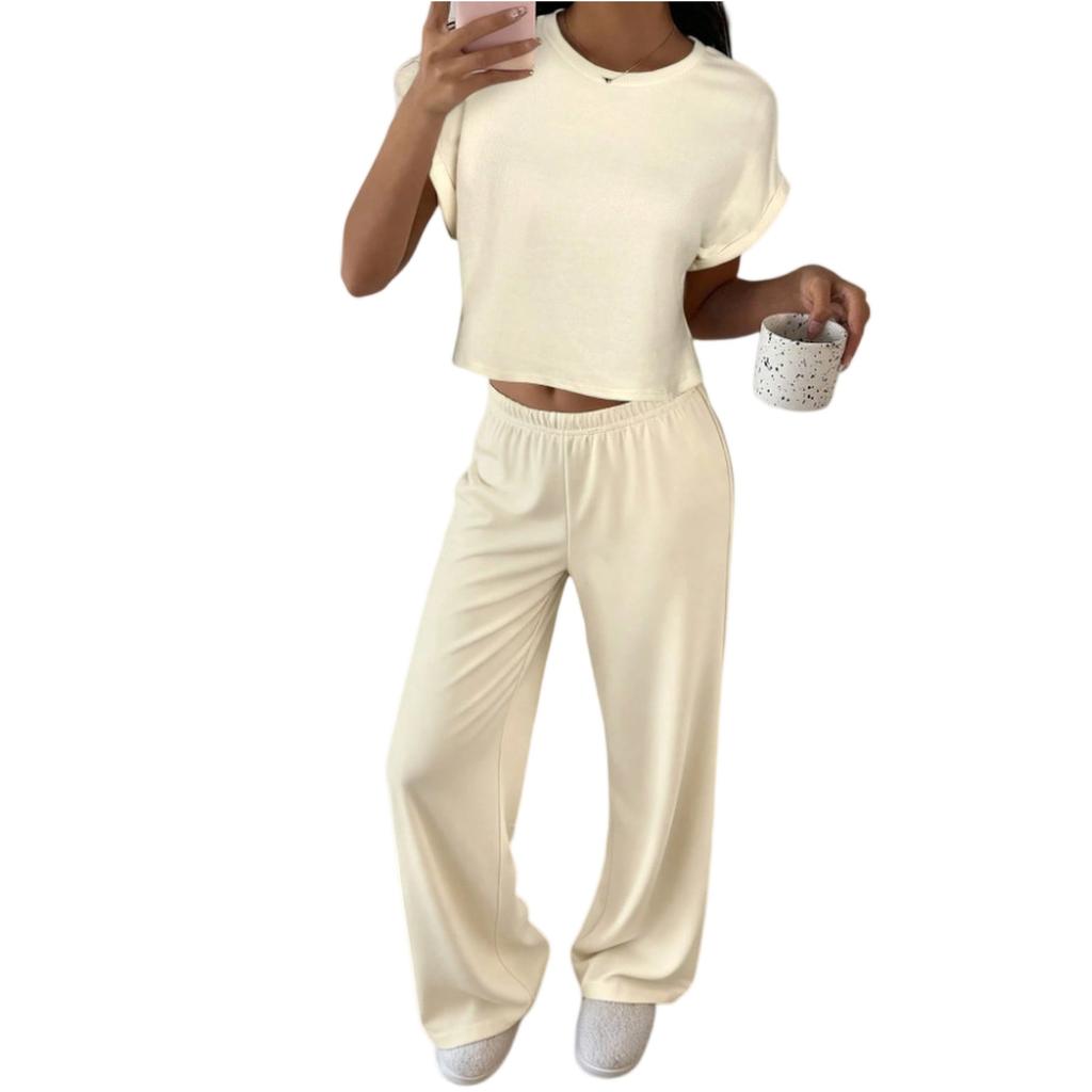 Women's 2-Piece Fashion Casual Short Sleeve T Shirt And Wide Leg Pants Set