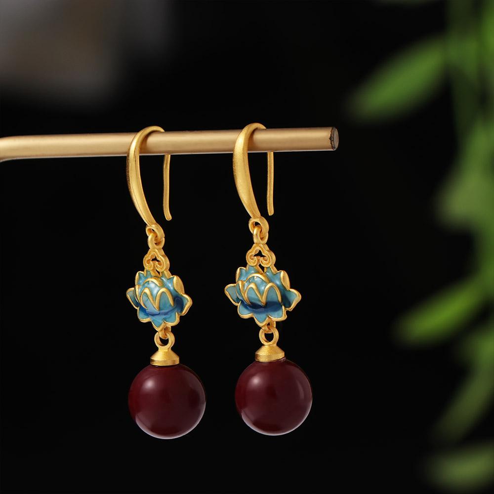 Enamel Chinese Earrings Personalized Vintage Earrings Exquisite Flower Earrings  Cheongsam