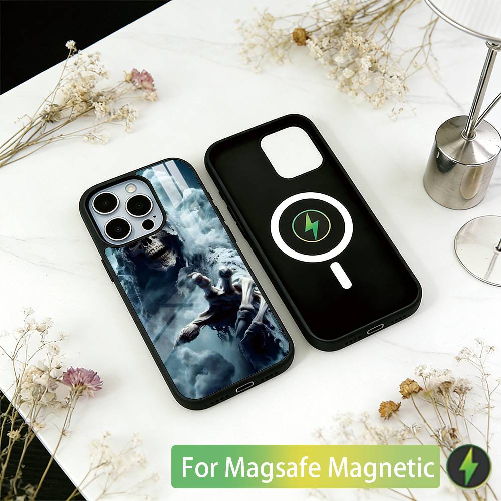 Sensenmann Totenkopf Skelett Handyhülle Für iPhone17,16,15,14,13,12,11 Plus,Pro Magnetisch Für Magsafe Kabelloses Laden