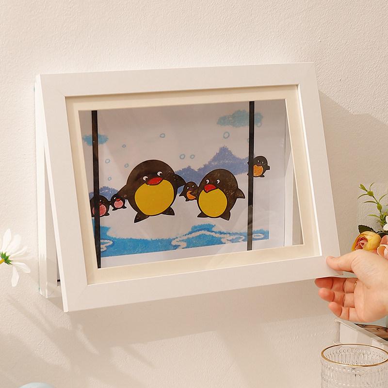 Children's Magnetic Picture Frame with Flip Cover, Holds 150 A4 Sheets, Punch-Free Wooden Design