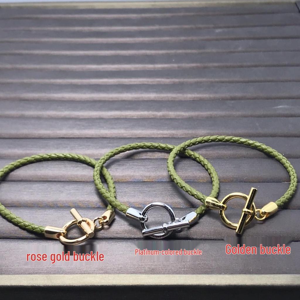 European & American Fashion H-Shaped Leather Cord Bracelet In Enamel V with 18K Rose Gold Plating - Pig Nose Design, Influencer Couple Style