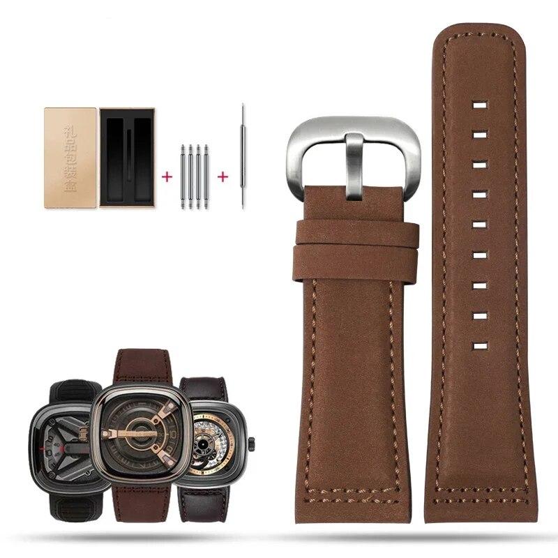 Uhrenarmband aus echtem Leder für Herrenuhrenarmband Sevenfriday Q203 M203 P1 P2 S2 M2 Q2 03 01 02 Braun blau Rindsleder 28mm
