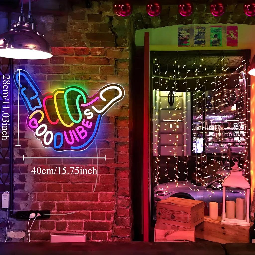Good Vibes Neon Sign USB Powered LED Neon Light Wall Decor for Game Room Bedroom Home Bar Man Cave Bar Party Gift for Friend