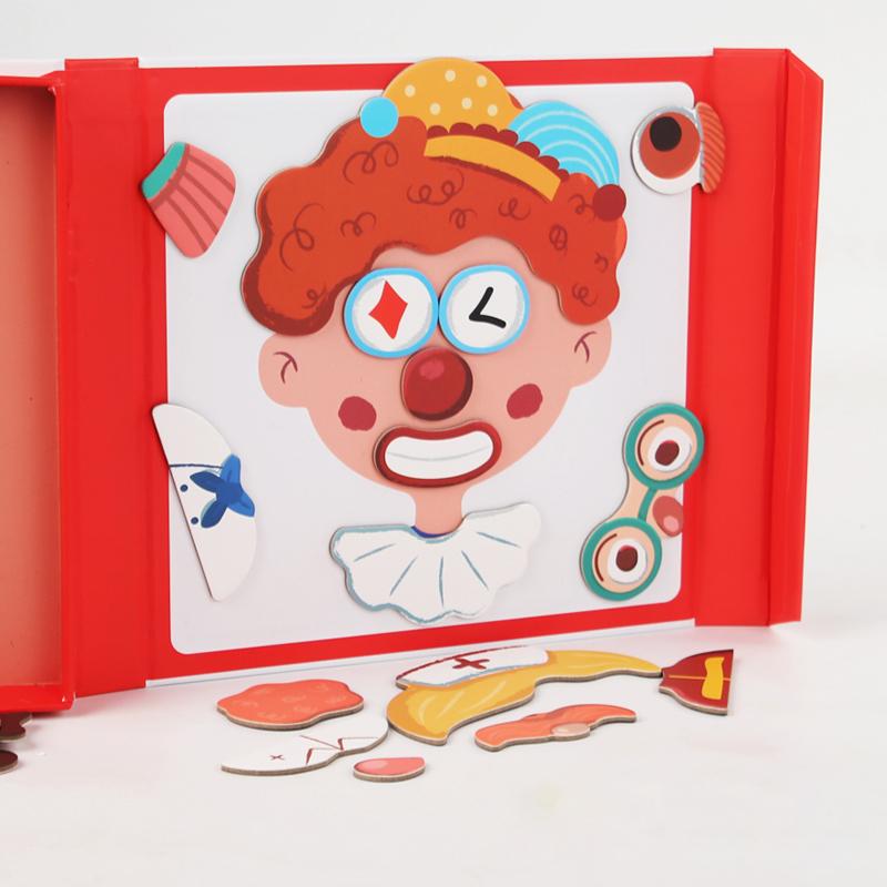 Wooden Jigsaw Magnetic Blocks Puzzle Book Board with Cards Face Change Clothing Change Marine Life Kids 3D Puzzle Toys Gifts