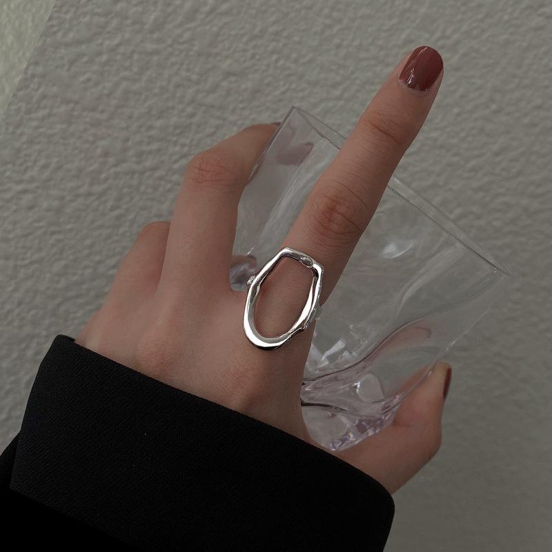 VENTFILLE 925 Sterling Silver Geometric Skeleton Irregular Ring For Women Gift Elliptical Hexagon Trendy Jewelry Dropshipping