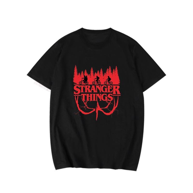 חולצת טריקו Stranger Things, עיצוב קלאסי של אופניים ודמוגורגון, מושלמת למעריצי הסדרה, נוחה