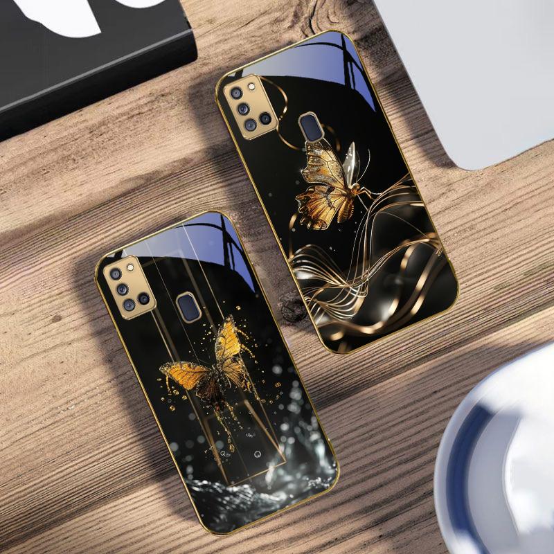 Der Goldene Schmetterling Für Samsung A 31 32 A33 A34 35 14 A15 13 16 25 26 50 52 53 54 55 56 70 71 72 73 Goldene Glas Handyhülle