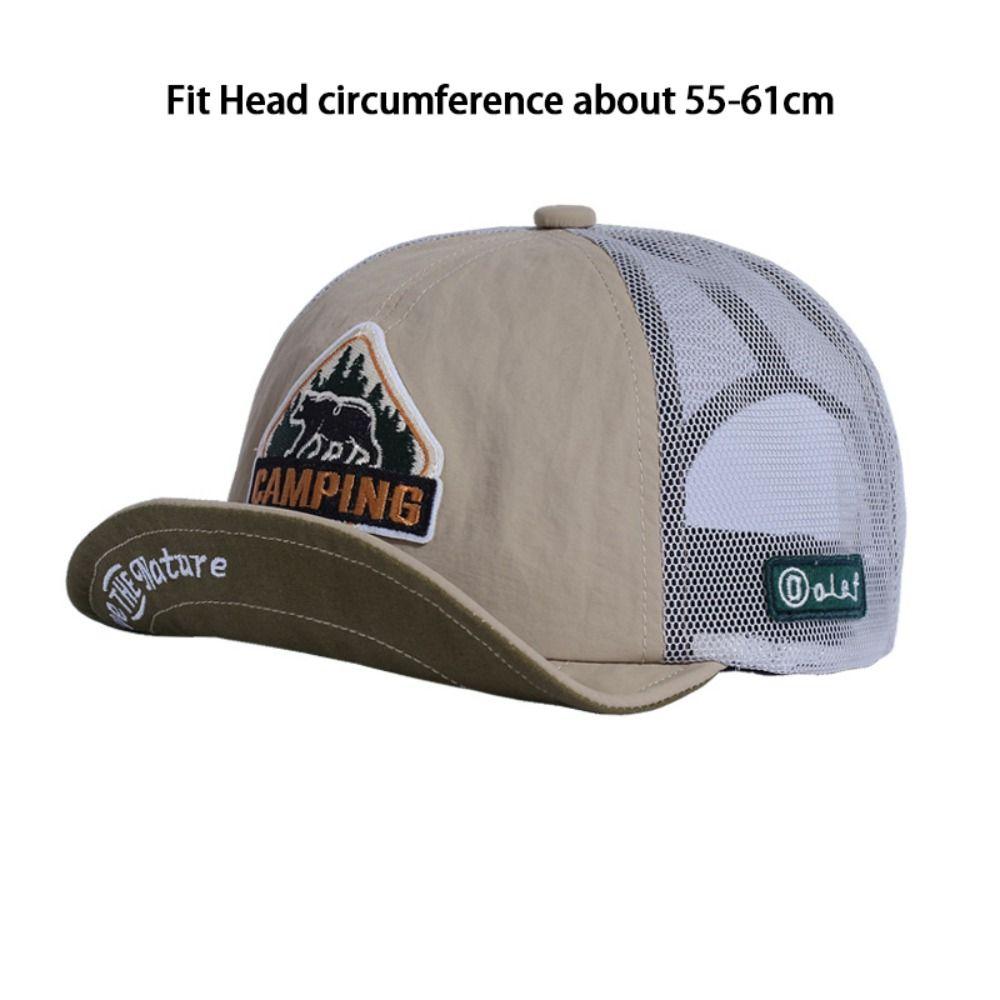 Fashion Retro Embroidered Baseball Cap Breathable Adjustable Sun Hat Short Brim Mesh Sports Hat Outdoor