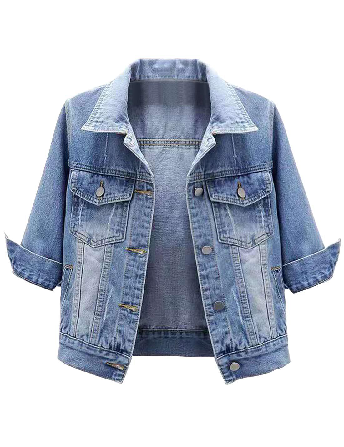 TEMU Women s Spring Seven-Sleeve Denim Jacket - Casual and Versatile Top. Large