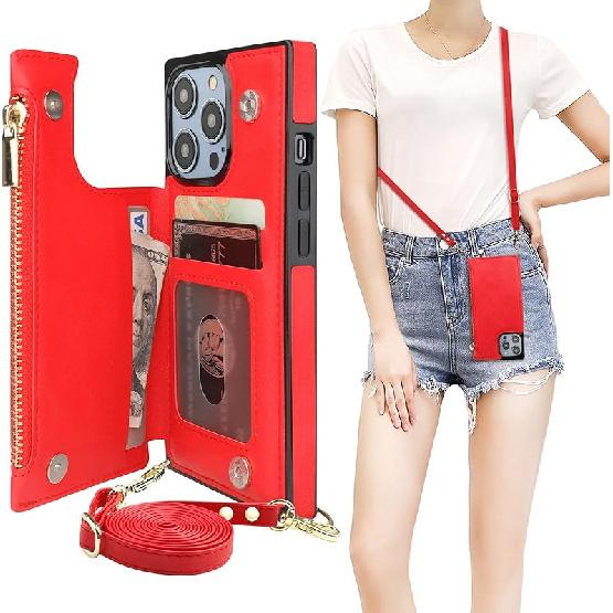 Bocasal Crossbody Wallet Case for iPhone 14 Pro with RFID Blocking Card Slot Holder, Magnetic Flip Folio Purse Case, PU Leather Zipper Handbag with