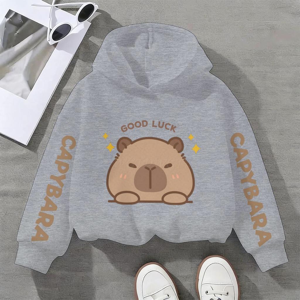 Cartoon Cute Capybara Print Children's Hooded Hoodies Capybara Casual Fashionable Comfortable Boy Girl Sweatshirt Pullover