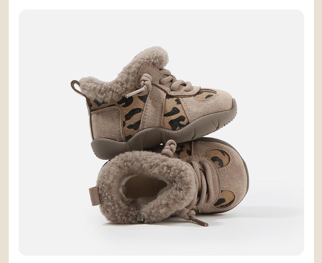 Infant Toddler Cotton Sports Shoes - Leopard Print, Velvet-Lined Casual Winter Footwear for Boys & Girls