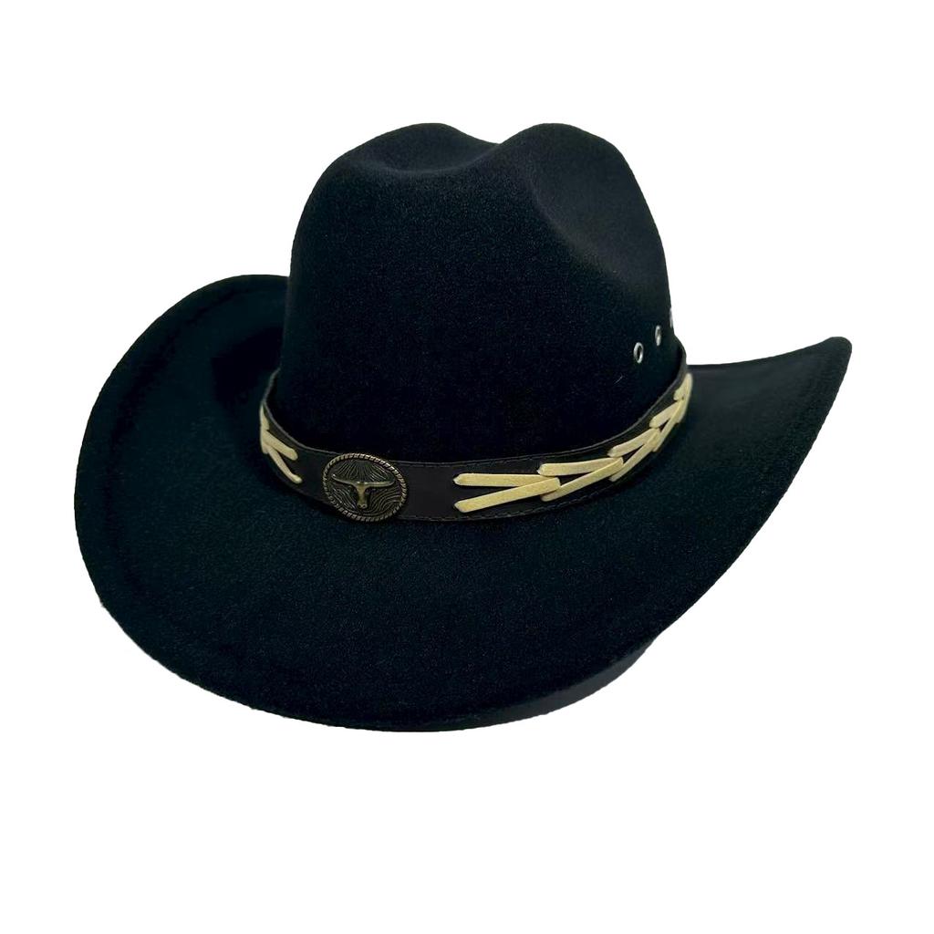 Ethnic Style Western Cowboy Hat Men And Women Autumn And Winter Versatile Retro Brown Woolen Top Hat European And American Jazz Hat