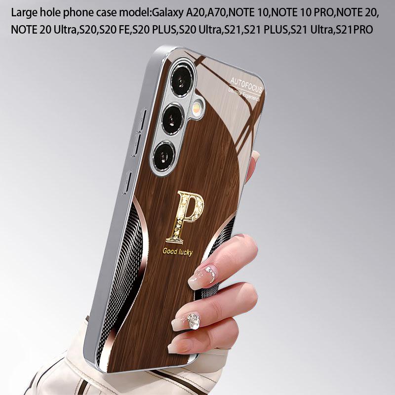 Wood Bottom P Chapter Pattern 2D Phone Case for Samsung S26 S25 S24 S23 S22 S21 S20 A56 A36 A16 - Electroplated Glass Protective