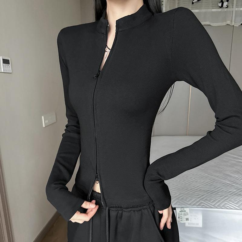 Dynamic Girl Zipper Jacket for Women with All-match Collar Slim Fit Slim Bottoming Cardigan Top