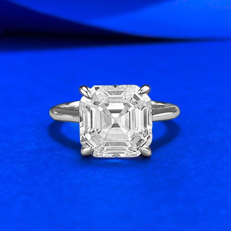 Xian Can Jewelry 2025 S925 Silver Asscher Cut White Diamond Ring - Classic European & American Style