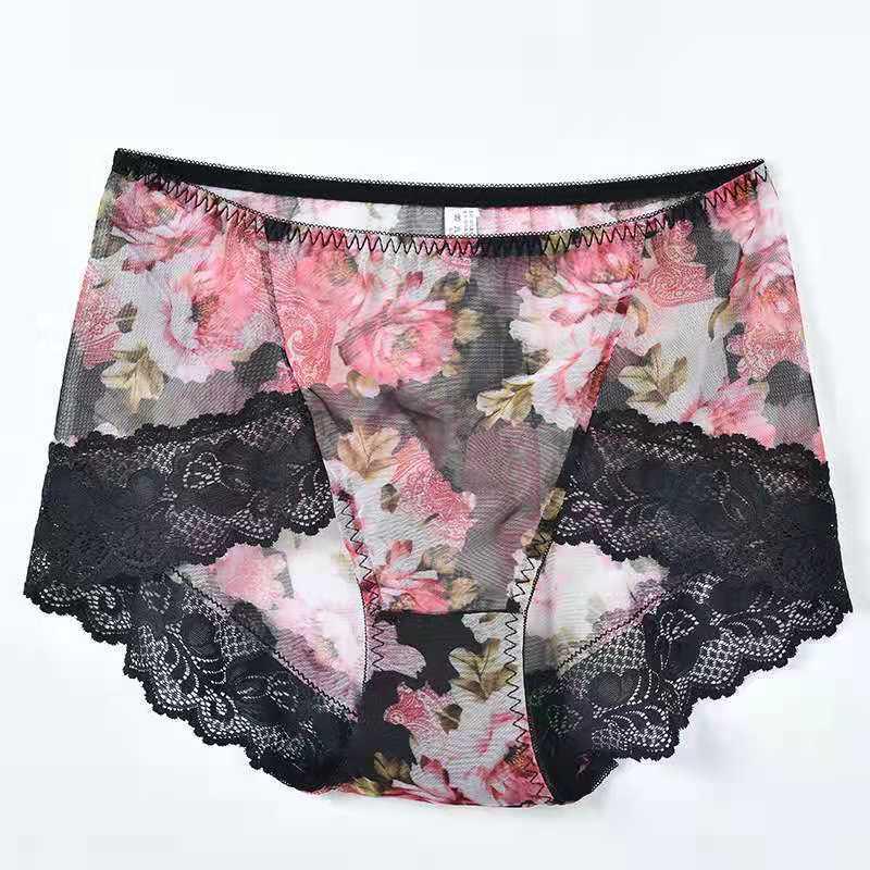 Sleek Mesh Print Plus Size Seamless Mid-High Waist Women's Panties