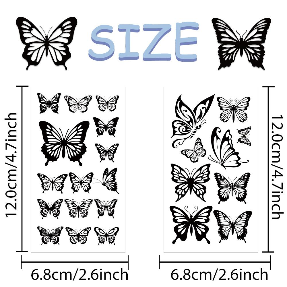10sheets Black & White Butterfly Tattoo Stickers For Hand Face Body Temporary Waterproof Tattoo Stickers Girls Creative Gifts