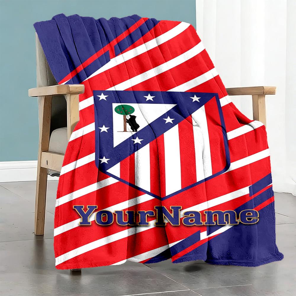 Atletico Madrid Personalized Name Blanket Lightweight Customizable Blanket Soft Warm Cozy Throw For Chair Living Room Sofa Livingroom for All Occasion