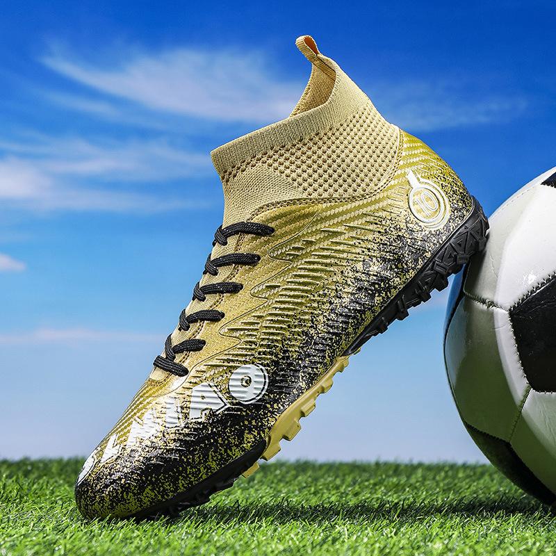 2025 New High-top Leather Football Shoes Large Size Men's and Children's Broken Nails Artificial Flat AG Long Nails Training Shoes