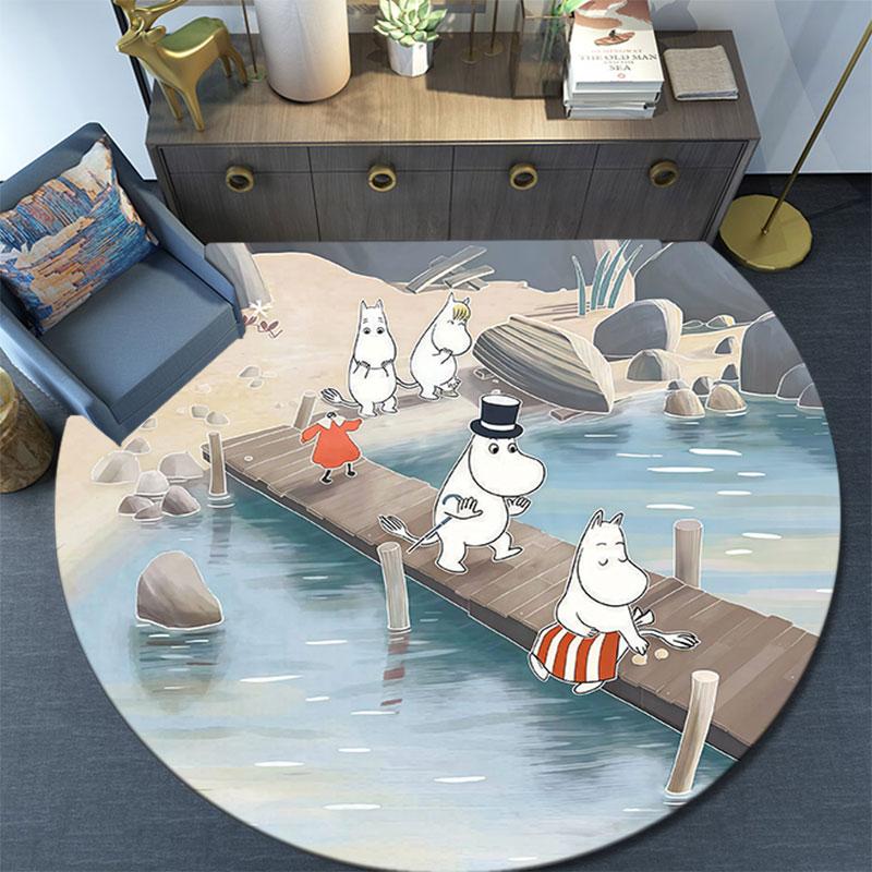 Moomin,Round Area Rug,Carpet Rug for Living Room Bedroom Sofa Playroom Decor,Non-slip Floor Mat
