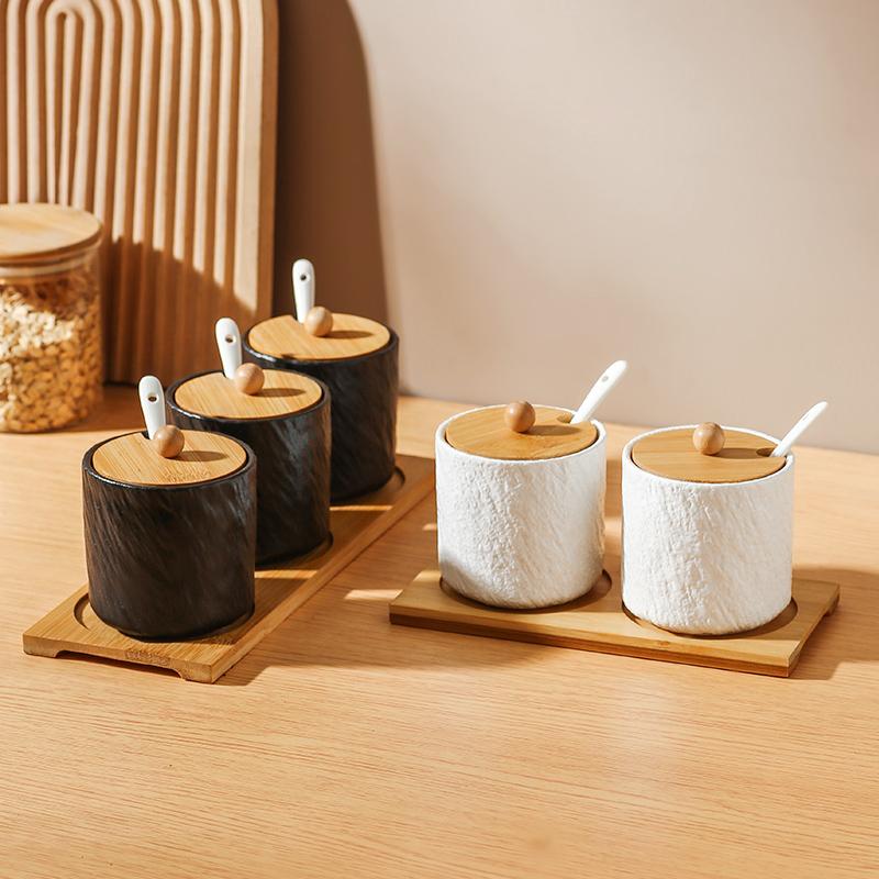 Kitchen Ceramic Seasoning Jar Seasoning Box Kitchen Chili Salt Sugar Jar MSG Pepper Seasoning Box Tableware