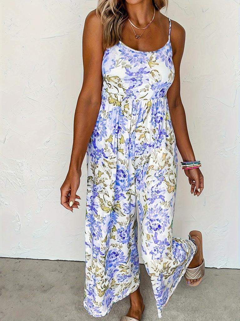 2024 Summer European & American Suspender Jumpsuit with Printed Loose Trousers