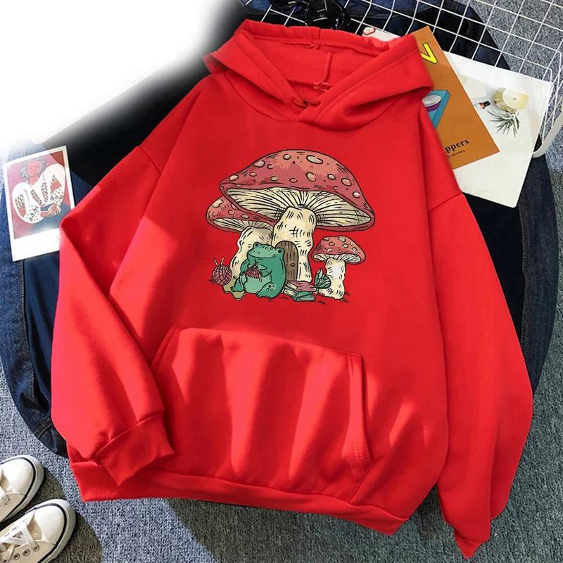 Süßer Pilzfrosch Aufdruck Kapuzenpullover Herren Hoodie