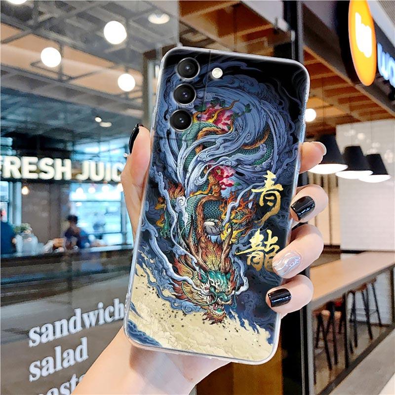 Zeichnung Drache Tiger Vögel Anime Klare Hülle für Samsung Galaxy S21 S20 FE S22 Ultra S10e S10 S9 Plus 5G Weiche Handyhülle Coque