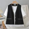 2026 Spring/Summer Plus Size Patchwork Mesh V-neck Cardigan Vest for Curvy Women