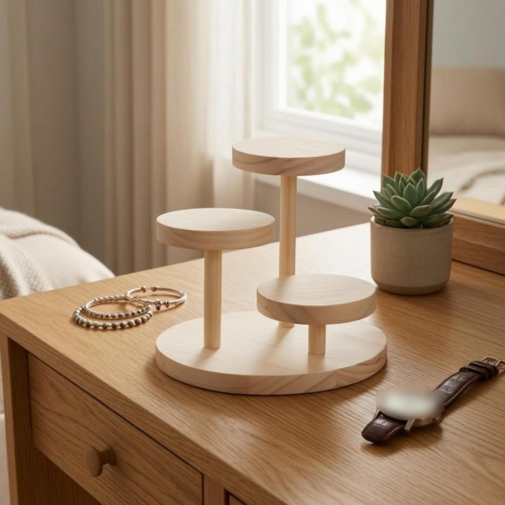 Wood Disc Display Rack Art 3 Tier Stand ThreeTier Jewelry for Showcase, Product