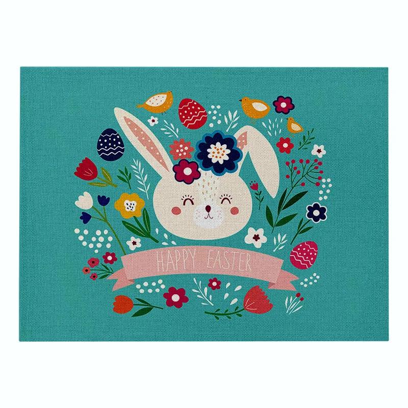 Easter meal mat, cartoon rabbit kitchen insulation coaster, heat-resistant cotton and linen Western style mat home decor