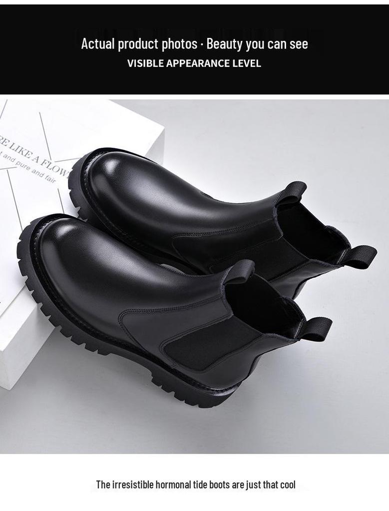 Trendy Men's Elastic Sock-Fit Chunky Sole Boots, Round Toe High-Top Martin Style, Inspired by Xiaohongshu Live Broadcast.