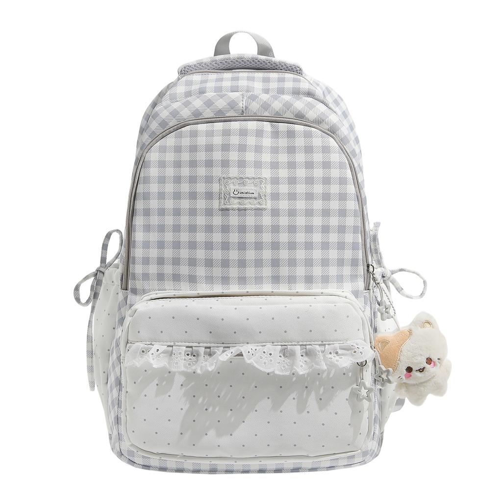 Schoolbag Milk Fufu Plaid Corrugated Lace Girl Heart Travel Small Backpack Japanese Sweet Wind Student Party Backpack
