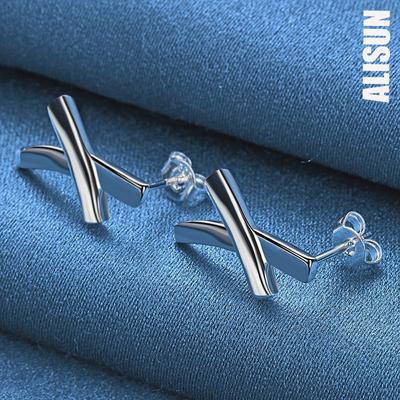 925 Sterling Silver Geometric Piercing Earrings Fashionable Wedding Jewelry