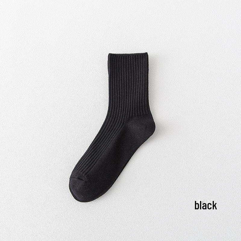 

Женские полосатые носки средней длины из гребенного хлопка в японском стиле - кофейного цвета для весны, осени и зимы One Size чёрный