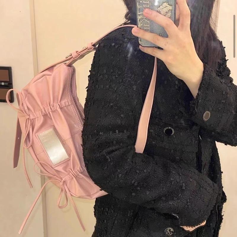 

Ballet style dark fashion pleated bow one shoulder underarm bag women s bag new oblique span bag Standard розовый