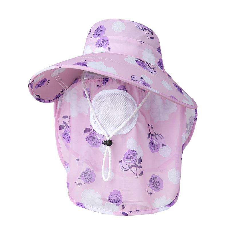 Ladies tea picking hat summer thin mesh breathable mask sun protection sunshade bucket hat hat for farm work