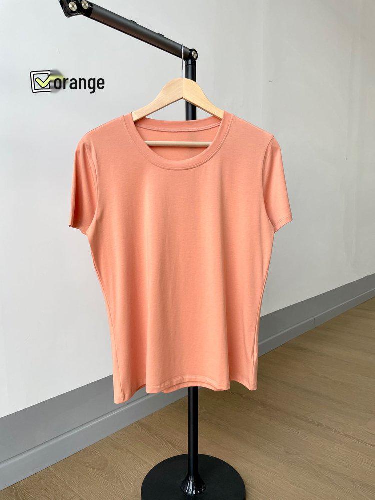 

Женская антибактериальная однотонная футболка с круглым вырезом и коротким рукавом 5A для весны/лета XXL (recommended weight 130-150 jin) оранжевый