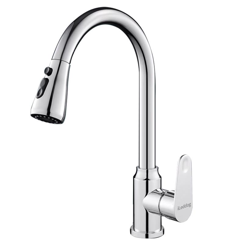 iLeddog German Pull-Out Kitchen Faucet 2x 80cm Inlet Pipes, 20-Yr Warranty