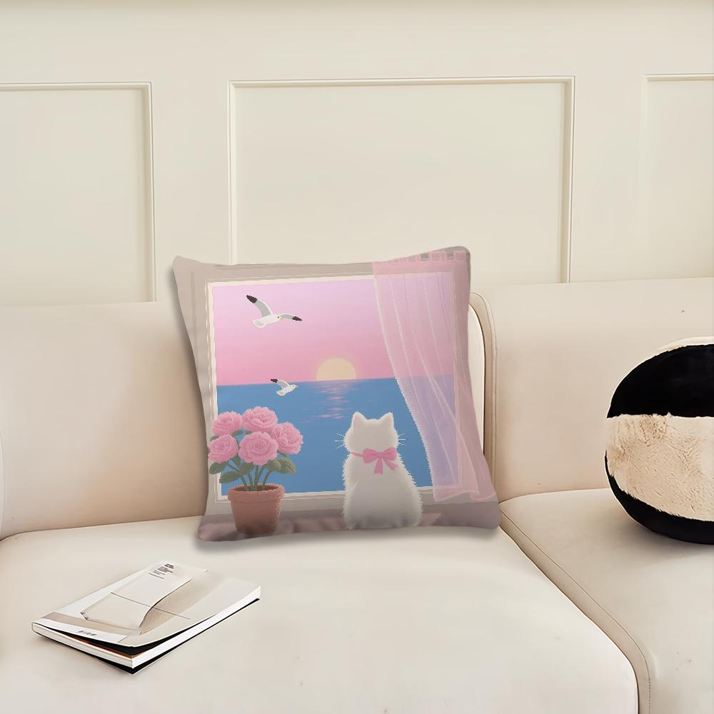 Cartoon Pink cat Kitten Cute cushion cover Pillow Cover Decoration Room Home Sofa living Office Car Nordic Simplicity