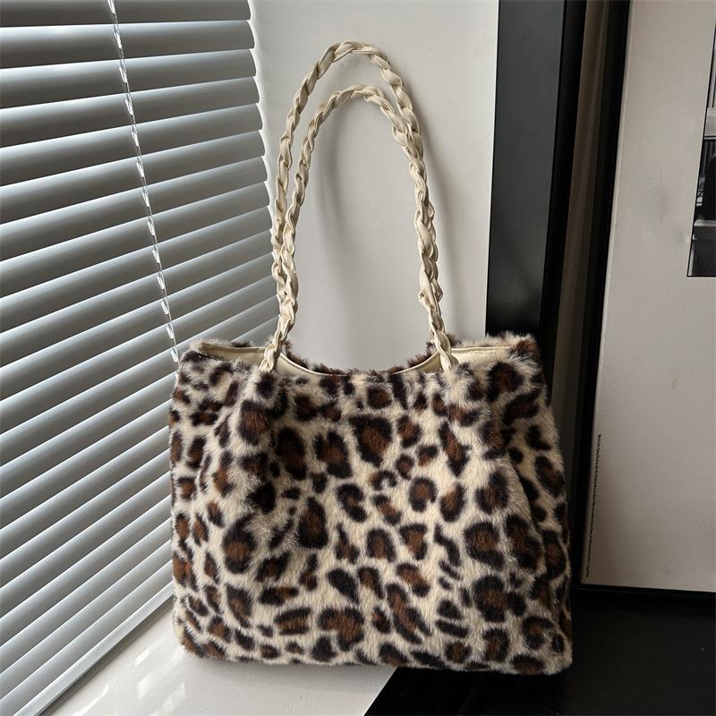 Retro Leopardendruck Tragetasche Große Kapazität Lässig Vielseitig Pendler Umhängetasche Herbst Winter Neuer Stil Beuteltasche