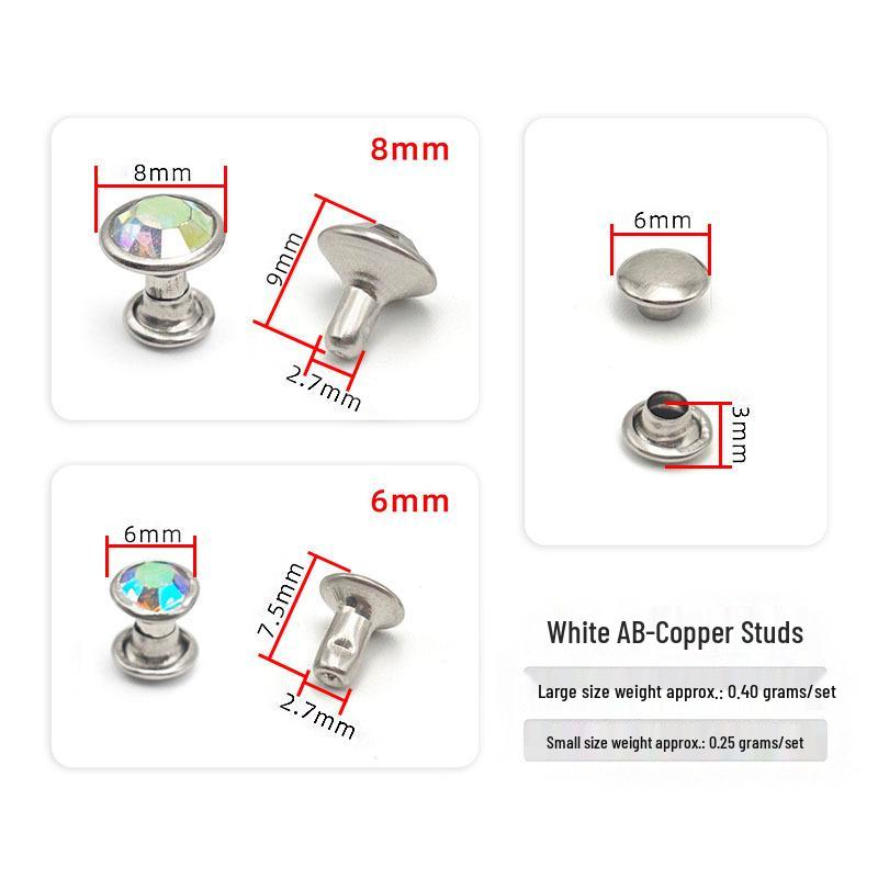 

Пуссеты-трубочки 6-8 мм с цветным серебристым краем, заклепки со стеклянной инкрустацией для украшения одежды. 6x7.5mm tube drill set