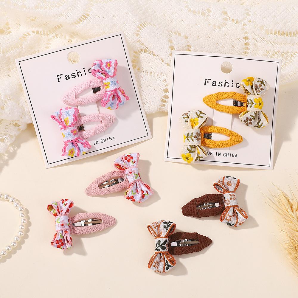 Girl Embroidery Flower Bow Set Fabric Hair Accessories Bangs Clip Cute Fabric Handmade Hairpin 5177