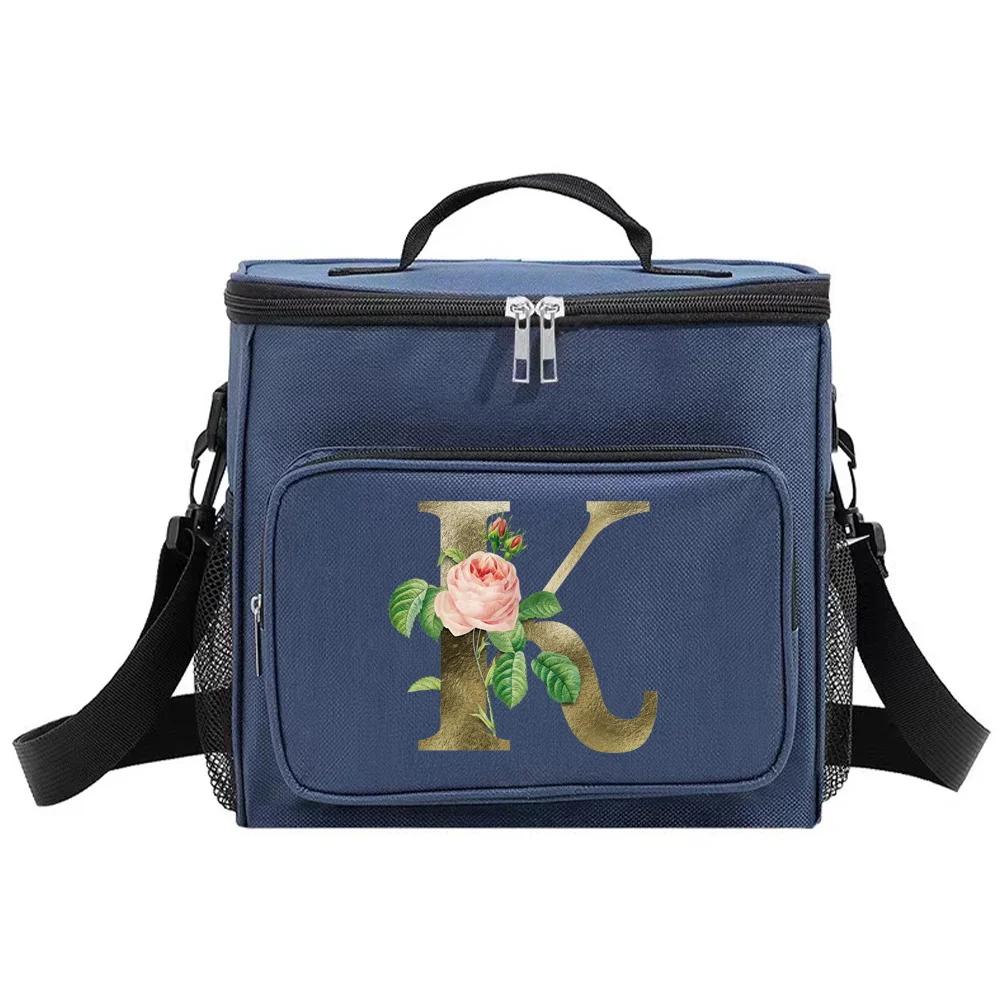Lunch Bag Insulated Bags Cooler Box Thermal Organizer Handbag Shoulder Storage Lunchbag for Men and Women Golden Flower Printing